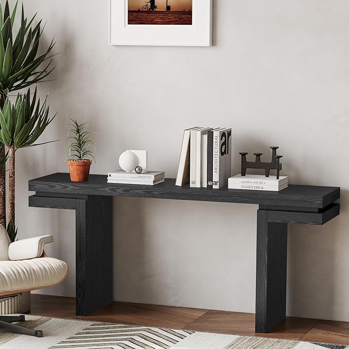 66" Extra Wide Real Wood Veneered Console Table,Minimalist Sofa Behind Couch Table for Entryway,Hallway,Living Room,Home Office,Black