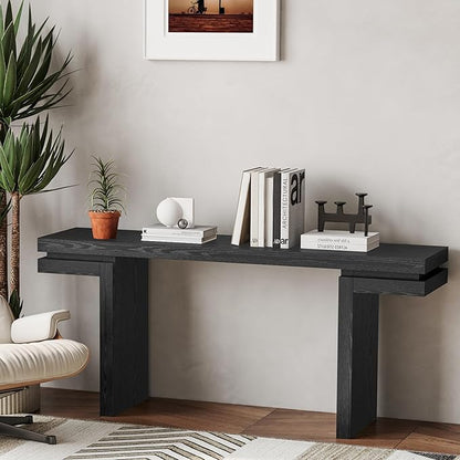 66" Extra Wide Real Wood Veneered Console Table,Minimalist Sofa Behind Couch Table for Entryway,Hallway,Living Room,Home Office,Black