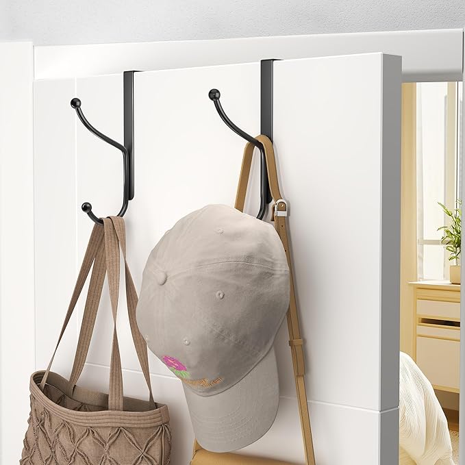 niffgaff Over Door Hook 2-Pack, Heavy Duty Door Hanger, Fits Interior Doors 1.4 Inches Thick, Organize Coats, Hats, Towels, and Bags for Entryways, Bathrooms, Bedrooms, and Kitchens, Black