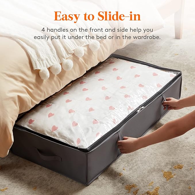 Lifewit 90L 6 Pack Under Bed Storage Containers, Large Capacity Blanket Storage Bags with Reinforced Handle, Organization and Storage for Comforters, Sheets, Clothes, Bedroom, College Dorm, Grey