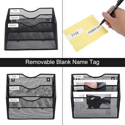 PAG Hanging Wall File Holder Mail Organizer Wall Mount Document Letter Rack, 3-Tier, Black