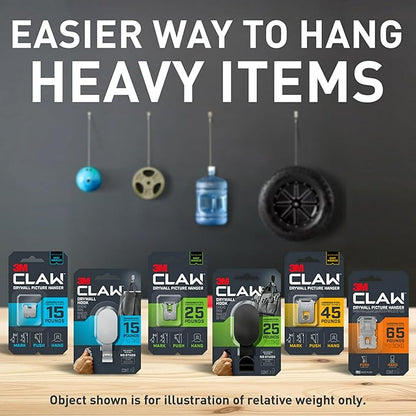 3M Claw 15 lb. Drywall Picture Hanger with Spot Markers, Heavyweight Hanging Solution for Room Decor and Office Decor, Including Mirrors or Large Art – 5 Pack