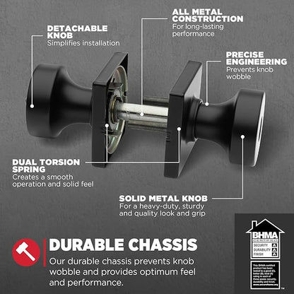 Kwikset Pismo Entry Door Knob with Lock and Key, Secure Keyed Handle Exterior, Front Entrance and Bedroom, Matte Black, 4 Pack, Pick Resistant SmartKey Rekey Security and Microban