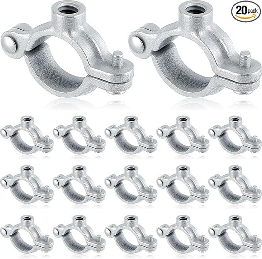 20 Pack 3/4" Split Ring Pipe Hanger for Thread Rod Galvanized Iron Mounting Bracket Support for Tubing Wall Ceiling Mount Combination Industrial Decor