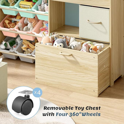 Toy Storage Organizer for Kids, 9-Bin Toy Organizer with 2-Drawers,Movable Toy Chest and Top Rack, Kids Bookshelf and Toy Storage for Playroom, Bedroom, Nursery, Multi-Color