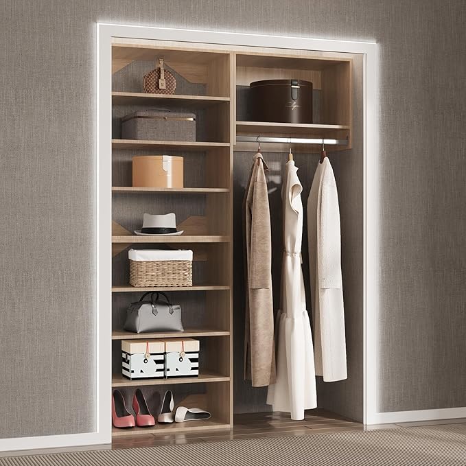 Modular Closet System, 49" Wide Organizer With Towers and Hanging, Wood Storage for Walk In Closets, Wall Mounted Wardrobe Kit, Bedroom