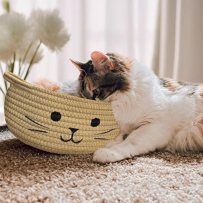 9.8" x 4" Small Cat Toy Basket - Baskets for Gifts Empty for Baby Shower Baby Baskets for Nursery Cute Woven Rope Storage Basket for Home Decor, Dog Toy Basket Jute Easter basket