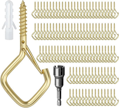 110 PCS Q-Hanger Hooks for String Lights, Ceiling Hangers for Plants & Wind Chimes, Christmas Decorations Outdoor Hooks Gold