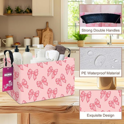 Rectangular Storage Basket Fabric Organizer Bin for Toys,Books,Clothes,Gifts,Pets-Perfect for Home,Office,Nursery,Dorm,Shelf(Rec-Pink bowknots )