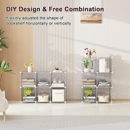 UNKU Cube Storage Organizer, 6 Cube Closet Organizer Storage Shelves, DIY Stackable Bookcase, Clothes Organizer Shelf for Closet, Bedroom, Living Room, Cabinet, Home, Office, Translucent
