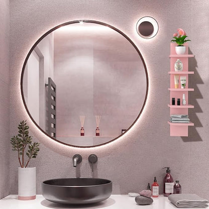 5 Tier Wall Shelves Pink, Vertical Column Shelf Floating Storage Home Decor Organizer Tall Tower Design Utility Shelving Bedroom Living Room, 30.7