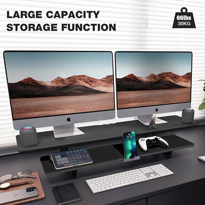 Dual Monitor Stand, 2-Tier Wood Monitor Riser with Storage Organizer and Cable Management, Black