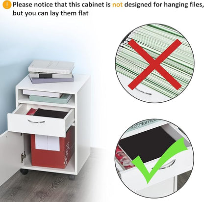 HOMCOM Mobile Storage Cabinet Organizer with Drawer and Cabinet, Printer Stand with Castors, White