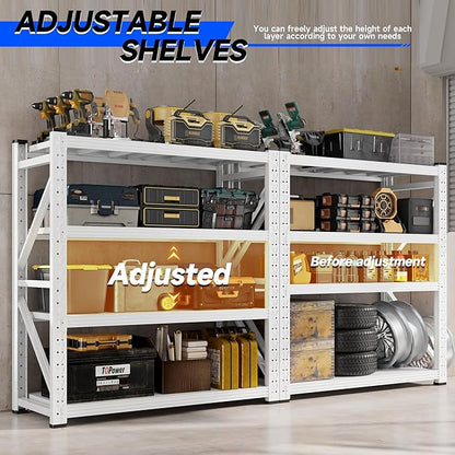 59" W Garage Storage Shelves,3000LBS Garage Shelving Heavy Duty Adjustable Shelving Unit,4 Tier Metal Utitly Shelves Industrial Shelving for Warehouses,Basement,White