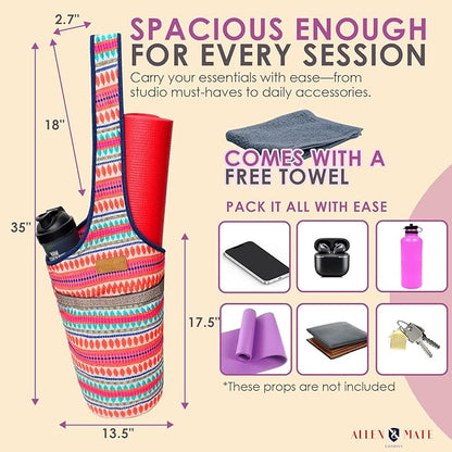 ALLEN & MATE 100% Cotton Yoga Mat Bag for Women and Men, Large Pocket with Zipper Storage, Shoulder Strap Carrier for Yoga and Pilates Mats