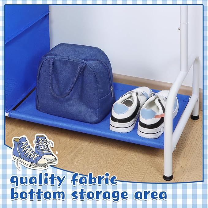 Univivi Kids Dress Up Rack with Hanging Organizer, Child Dress Up Storage for Hanging Clothes, Dance Costume Garment Rack for Baby Clothes, Dance Costumes, Blue/White