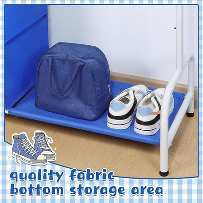 Univivi Kids Dress Up Rack with Hanging Organizer, Child Dress Up Storage for Hanging Clothes, Dance Costume Garment Rack for Baby Clothes, Dance Costumes, Blue/White