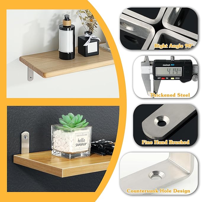 Alise 4mm Thick Shelf Brackets,Floating Shelves Bracket Heavy Duty L Brackets Corner Brace for Walls Wood Board,6X4 Inch Stainless Steel Brackets for Shelves,Brushed Nickel 4 Pcs