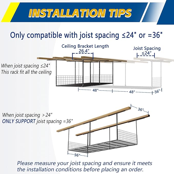 Garage Ceiling Storage Racks with Side Panels, Overhead Garage Storage Rack, Adjustable Height 22-42 Inches, Sturdy Carbon-Steel, 600lbs Weight Rating, Black