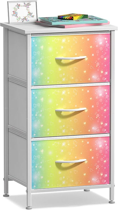 Sorbus Nightstand with 3 Drawers - Bedside Furniture & Accent End Table Chest for Home, Bedroom Accessories, Office, College Dorm, Steel Frame, Wood Top, Pastel Fabric Bins
