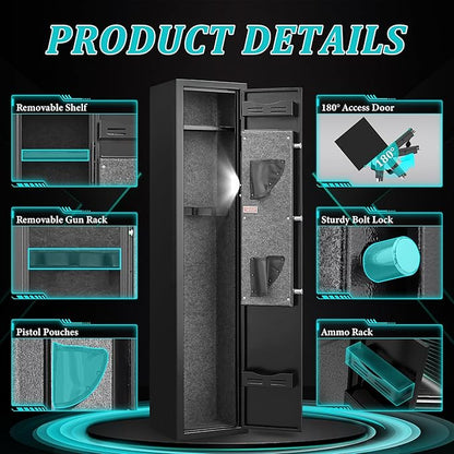 Marcree 2-3 Gun Safes for Rifles and Pistols, 180° Quick Access Digital Gun Cabinets for Rifles and Shotguns, Assembled Gun Locker with Alarm System & Mute Mode, Shotgun Safe with Removable Shelf