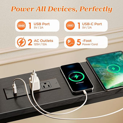 SUPERJARE Sofa Table with 2 Power Outlets and USB-C Ports, 5.9 Inch Narrow Console Table with Storage, Extra-Long, for Entryway Hallway Couch Behind Sofa, Small Spaces (Black, 5.9"D x 86.6"W x 29.7"H)