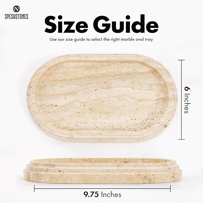 Marble Tray 9.75 Inch Handmade Travertine Bathroom Tray for Countertop Décor - Decorative Trays for Candle, Jewelry & Vanity Accessories