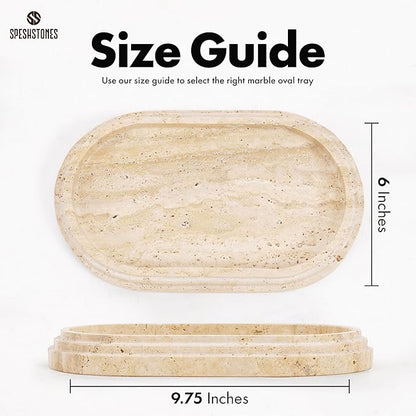 Marble Tray 9.75 Inch Handmade Travertine Bathroom Tray for Countertop Décor - Decorative Trays for Candle, Jewelry & Vanity Accessories