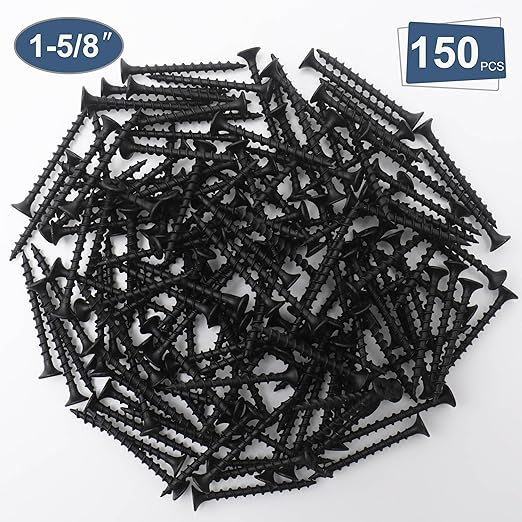 150pcs #6 × 1-5/8 inchs High Hardness Drywall Screws, Black, Coarse Thread, Phillips Drive, Bugle Head, Black Wood Screws, Wood and More