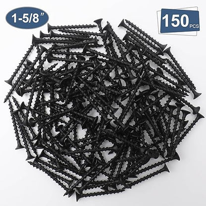 150pcs #6 × 1-5/8 inchs High Hardness Drywall Screws, Black, Coarse Thread, Phillips Drive, Bugle Head, Black Wood Screws, Wood and More