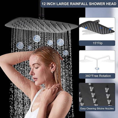 SonTiy Rain Shower Heads System with Handheld Jet Spray, Caddy Shelf and Brass Shower Diverter, Bathroom luxury Shower Faucet Set for Whole Family, 2.5 GPM, Oil Rubbed Bronze