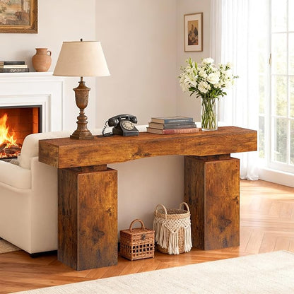 63 Inch Long Entryway Table Bold, Wooden Console Table with Socket Farmhouse Sofa Table for Entrance, Hallway, Living Room, Behind Couch(Rustic Brown)