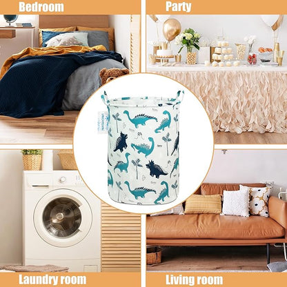 LANGYASHAN Laundry Basket Canvas Fabric Collapsible Organizer Basket for Storage Bin Toy Bins Gift Baskets Bedroom Clothes Children Nursery Hamper (Full dinosaur)