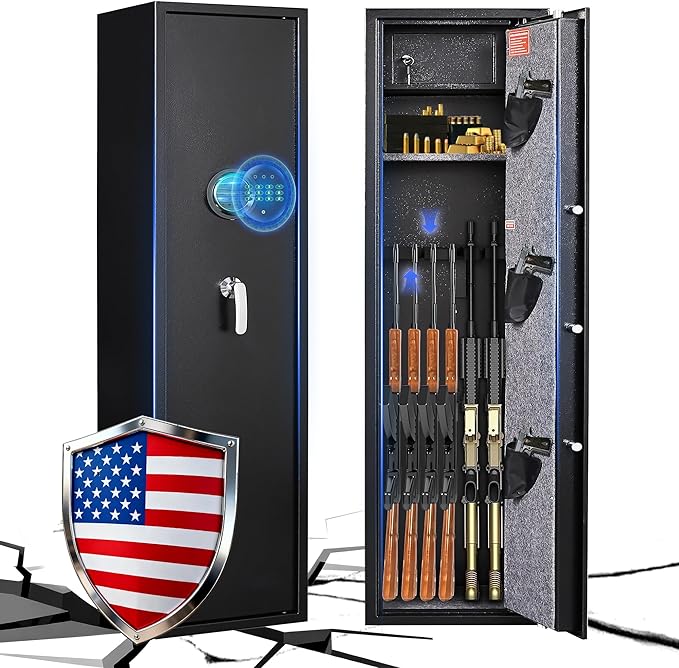 SHICHI 8-10 Electronic Gun Safe for Rifles, Gun Cabinet for Rifles and Shotguns, No Assembly Required,Large Rifle Safes for Home,with Dual Alarm System, Inner Cabinet and Adjustable Shelf