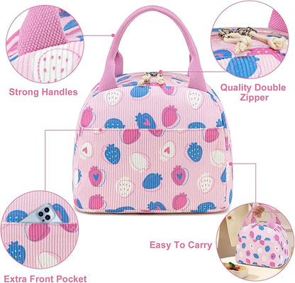 Bluboon Lunch Bag for Women Men Cute Corduroy Lunch Tote Bags Reusable Insulated Lunch Box Large Capacity Reusable Insulated Cooler for Work Picnic or Travel