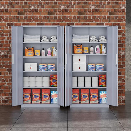 Greenvelly Metal Storage Cabinet,72" Locking Metal Garage Storage Cabinet with Doors and 4 Adjustable Shelves, Lockable Steel Cabinet for Home Office, Garage, Shop, School (Dark Grey 32" W x 16" D)