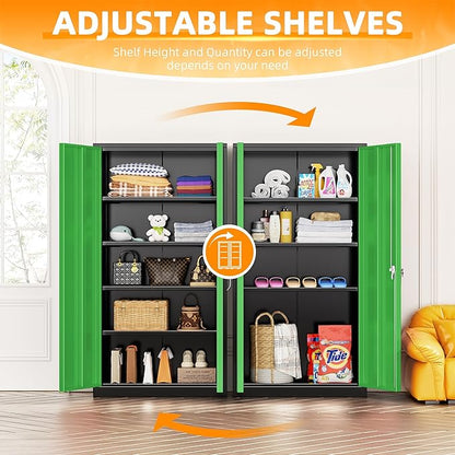 INTERGREAT Storage Cabinet,72”H Garage Steel Locking Cabinets with Doors and 4 Adjustable Shelves, Tall Lockable File Tool Cabinets for Home Office, Metal Classroom Cabinet Basement, Black-Green