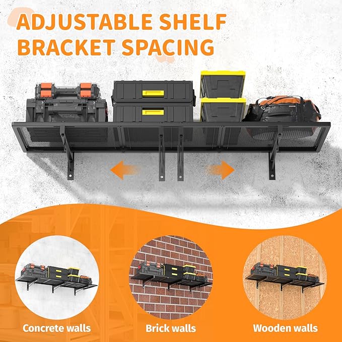2 Pack Garage Wall Shelving, 1x3.85ft Heavy Duty Garage Shelving Wall Mounted 320 lbs Load Capacity, Black Garage Storage Shelves Floating Shelves for Basement, Shop, Shed