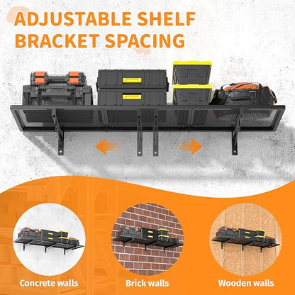 2 Pack Garage Wall Shelving, 1x3.85ft Heavy Duty Garage Shelving Wall Mounted 320 lbs Load Capacity, Black Garage Storage Shelves Floating Shelves for Basement, Shop, Shed