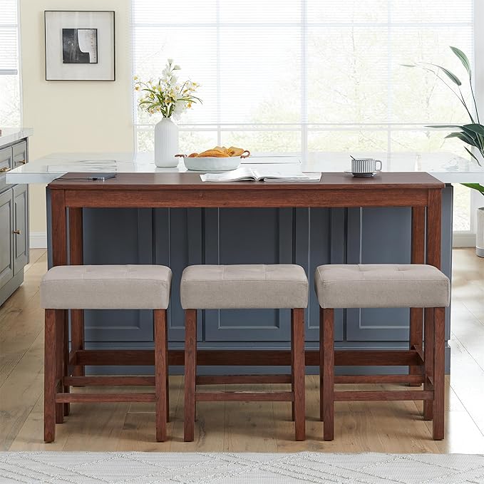 59" Power Outlet Mid Century Console Table, Slim Console Table with Solid Wood Frame, Long Narrow Console Tables for Living Room & Kitchen, Cherry