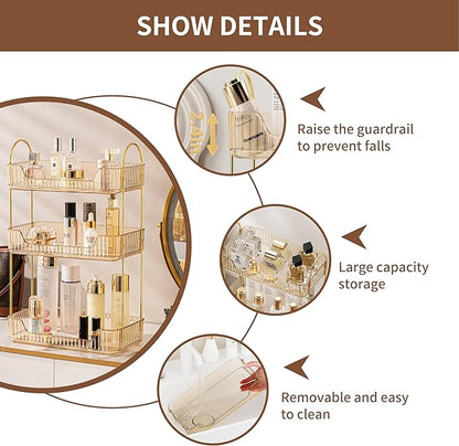 3 Tier Bathroom Organizer Countertop Makeup Perfume Tray Skincare Organizer for Bathroom Dresser Vanity (Gold)