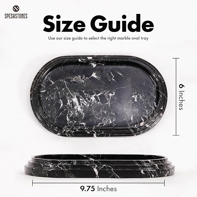 Marble Tray 9.75 Inch Handmade Black Bathroom Tray for Countertop Décor - Decorative Trays for & Gifts for her, Perfume, Candle, Jewelry & Vanity Accessories