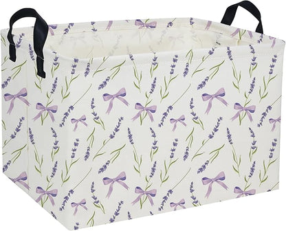 Rectangle Girls Baskets Flower Basket Cute Storage Bin Organizer Box for Room Decor Gift Basket(Purple flowers)