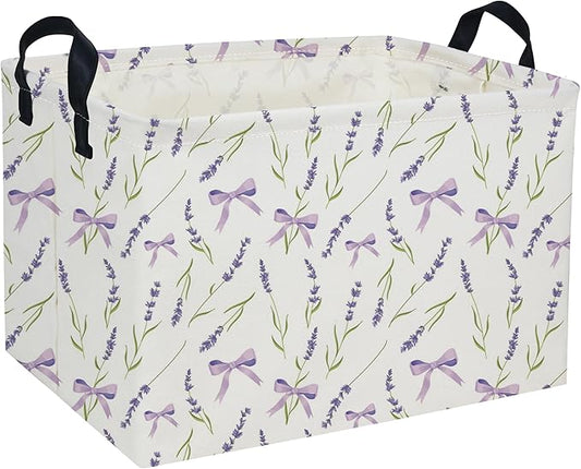 Rectangle Girls Baskets Flower Basket Cute Storage Bin Organizer Box for Room Decor Gift Basket(Purple flowers)