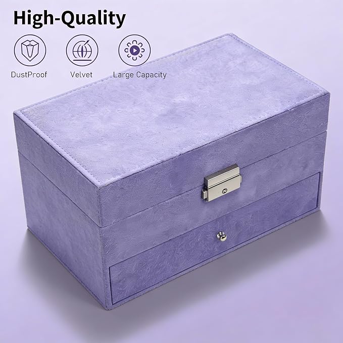 Jewelry Organizer Box for Women with Drawers, 3-Tier Large Capacity Jewelry Storage Organizer Vintage Lockable Display Case with Compartments for Necklaces, Bracelets, Rings, Earrings