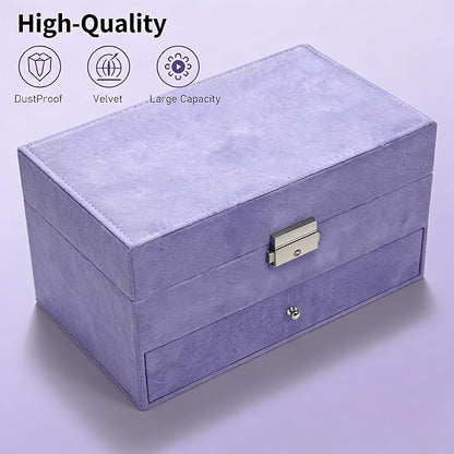 Jewelry Organizer Box for Women with Drawers, 3-Tier Large Capacity Jewelry Storage Organizer Vintage Lockable Display Case with Compartments for Necklaces, Bracelets, Rings, Earrings