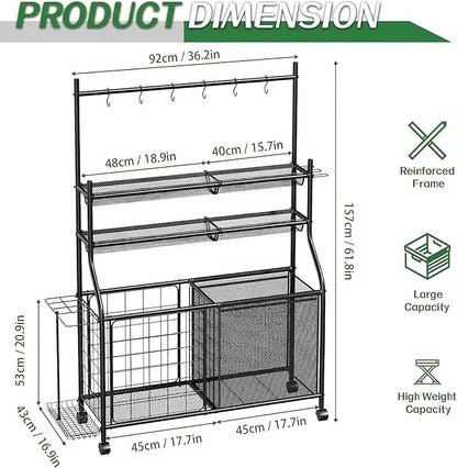 Large Sports Organizer for Garage, Ball Storage Rack Garage Sports Equipment Organizer with Side Racks, Baskets, Hooks, Multi-Purpose Golf Gear Storage for Gym Indoor Outdoor
