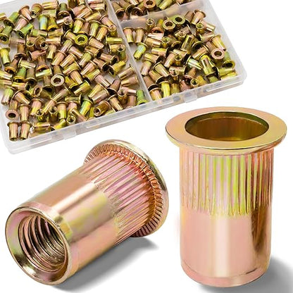 190Pcs M4 Rivet Nuts, Metric Zinc Plated Finish Carbon Steel Flat Head Threaded Insert Nutsert Kit