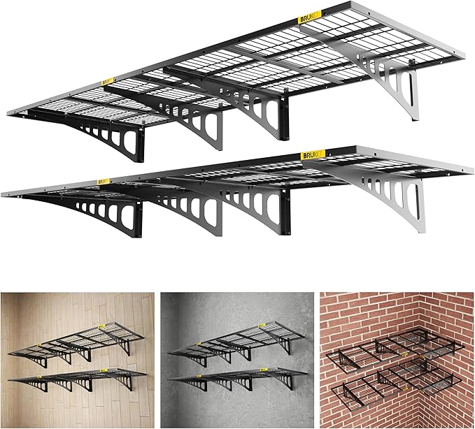 2x3ft Adjustable Rail Wall Garage Storage Shelf, for Tool Room, Storage Room, Store Supermarket Wall Storage Shelving Rack (4 Pack-Black)