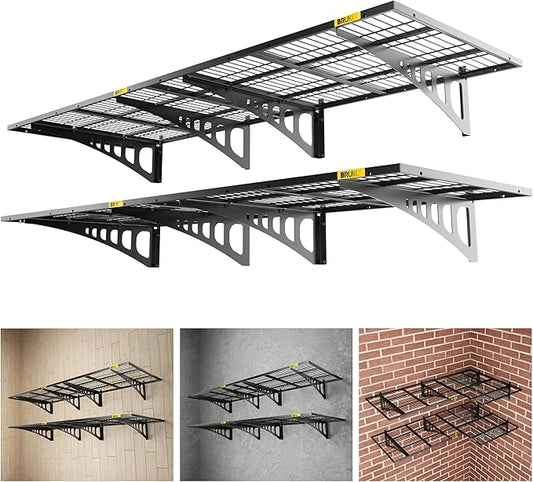 2x3ft Adjustable Rail Wall Garage Storage Shelf, for Tool Room, Storage Room, Store Supermarket Wall Storage Shelving Rack (4 Pack-Black)